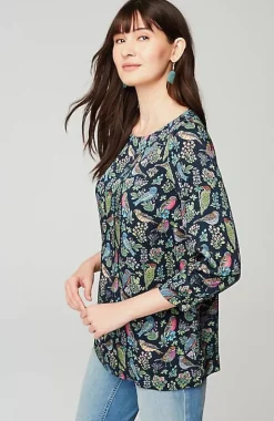 Bird-Printed Boat-Neck Top | Jjill