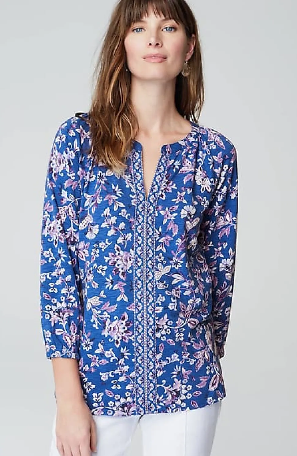 Border-Printed Floral Top | Jjill
