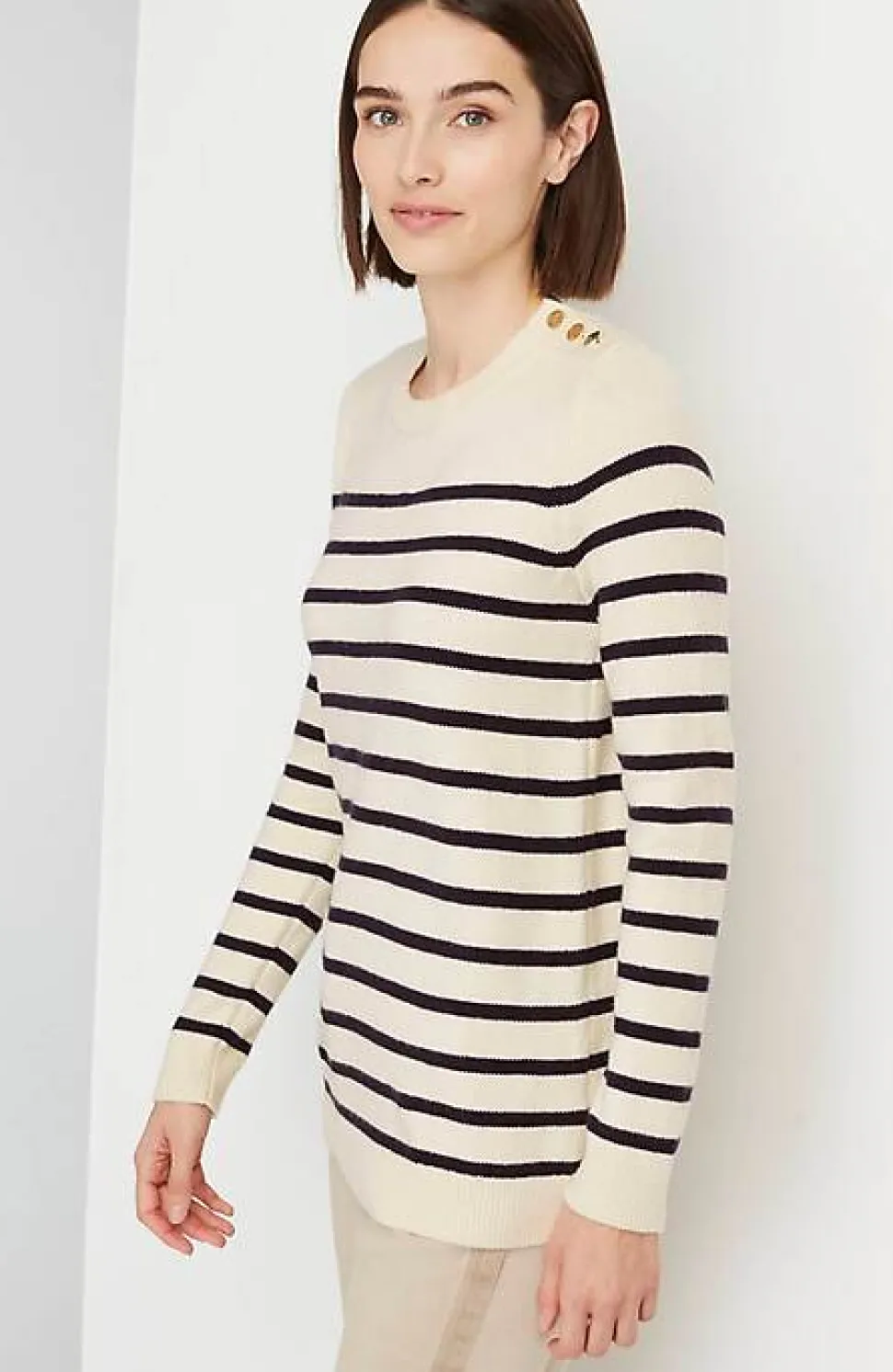 Buttoned-Shoulder Pullover Sweater | Jjill