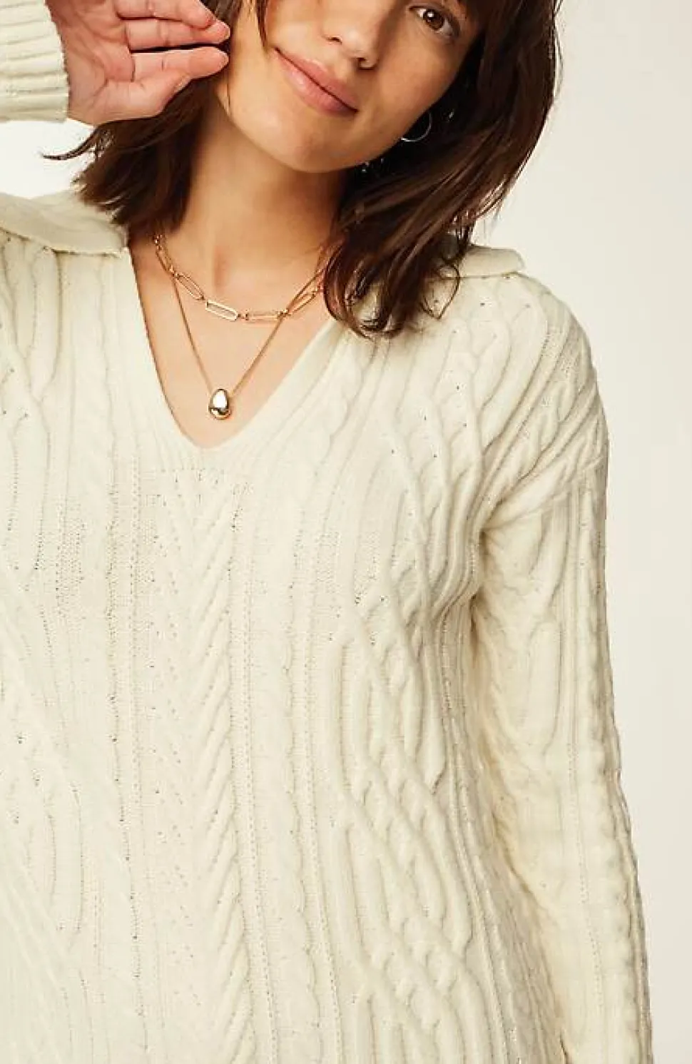 Cabled Polo Sweater | Jjill