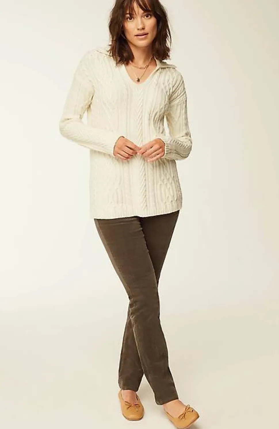 Cabled Polo Sweater | Jjill