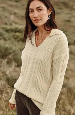 Cabled Polo Sweater | Jjill