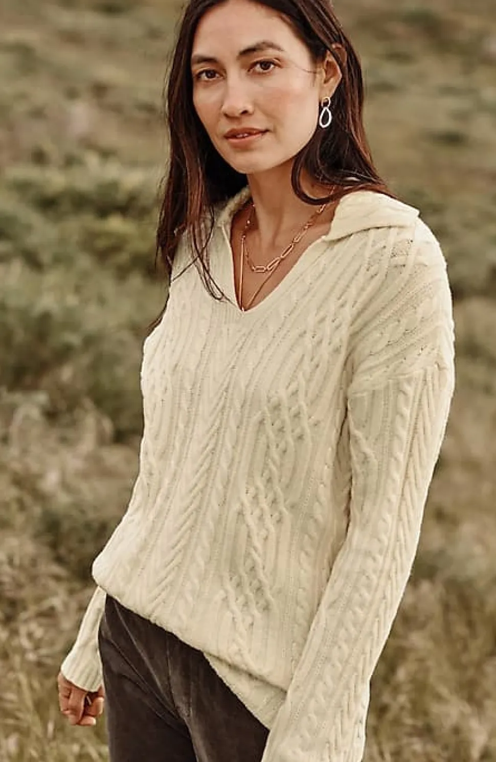 Cabled Polo Sweater | Jjill
