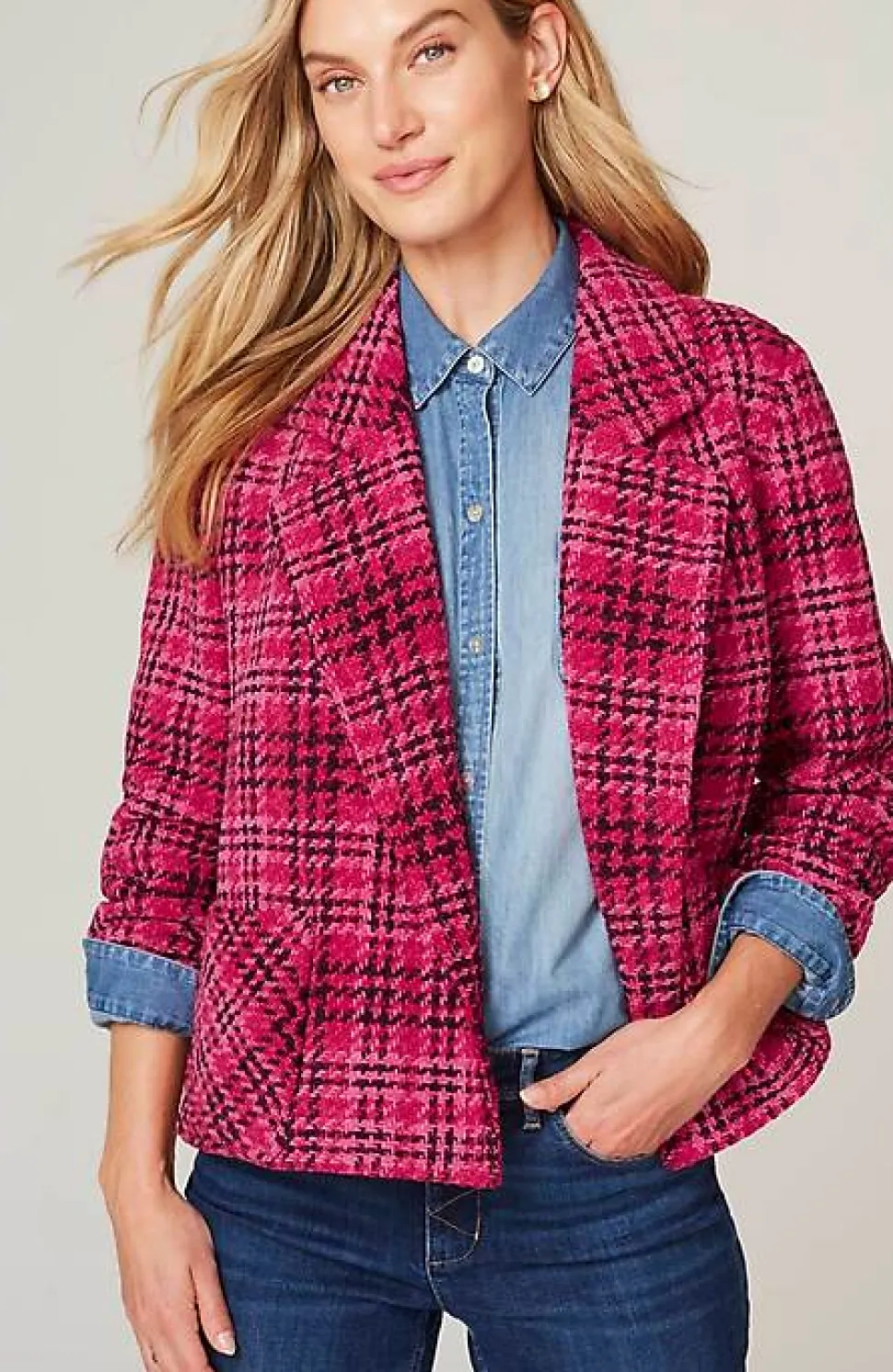 Chenille Plaid Swing Jacket | Jjill