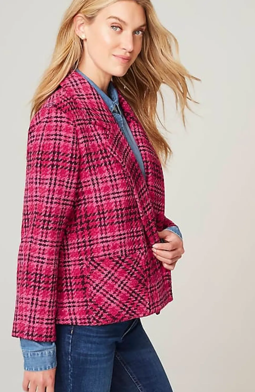 Chenille Plaid Swing Jacket | Jjill