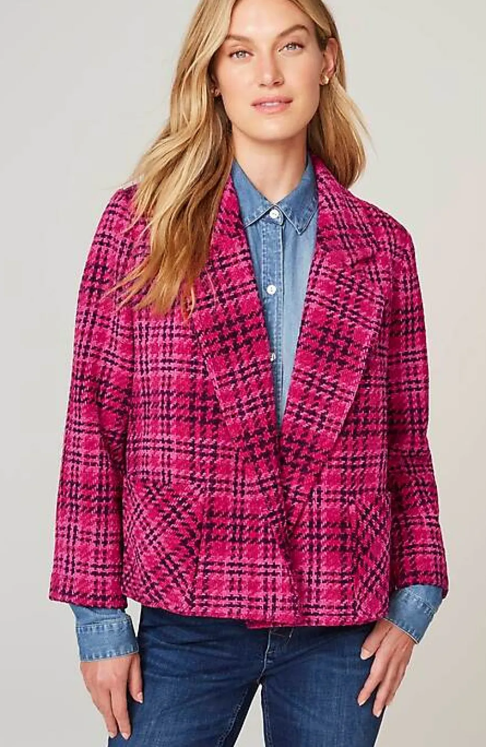 Chenille Plaid Swing Jacket | Jjill