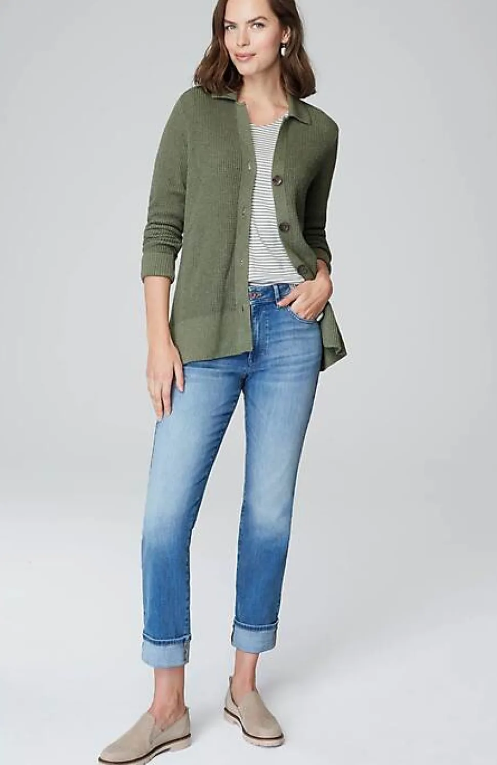 Collared Button-Front Textured Cardi | Jjill