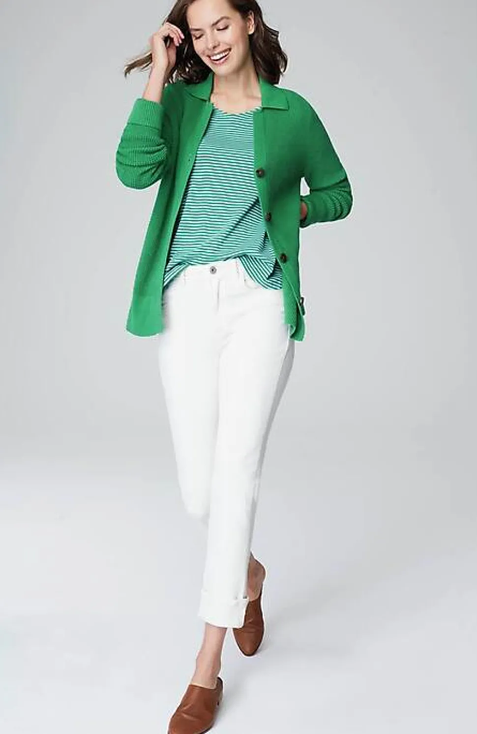 Collared Button-Front Textured Cardi | Jjill