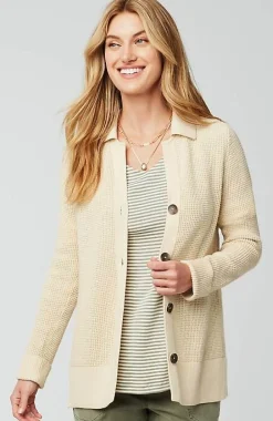 Collared Button-Front Textured Cardi | Jjill
