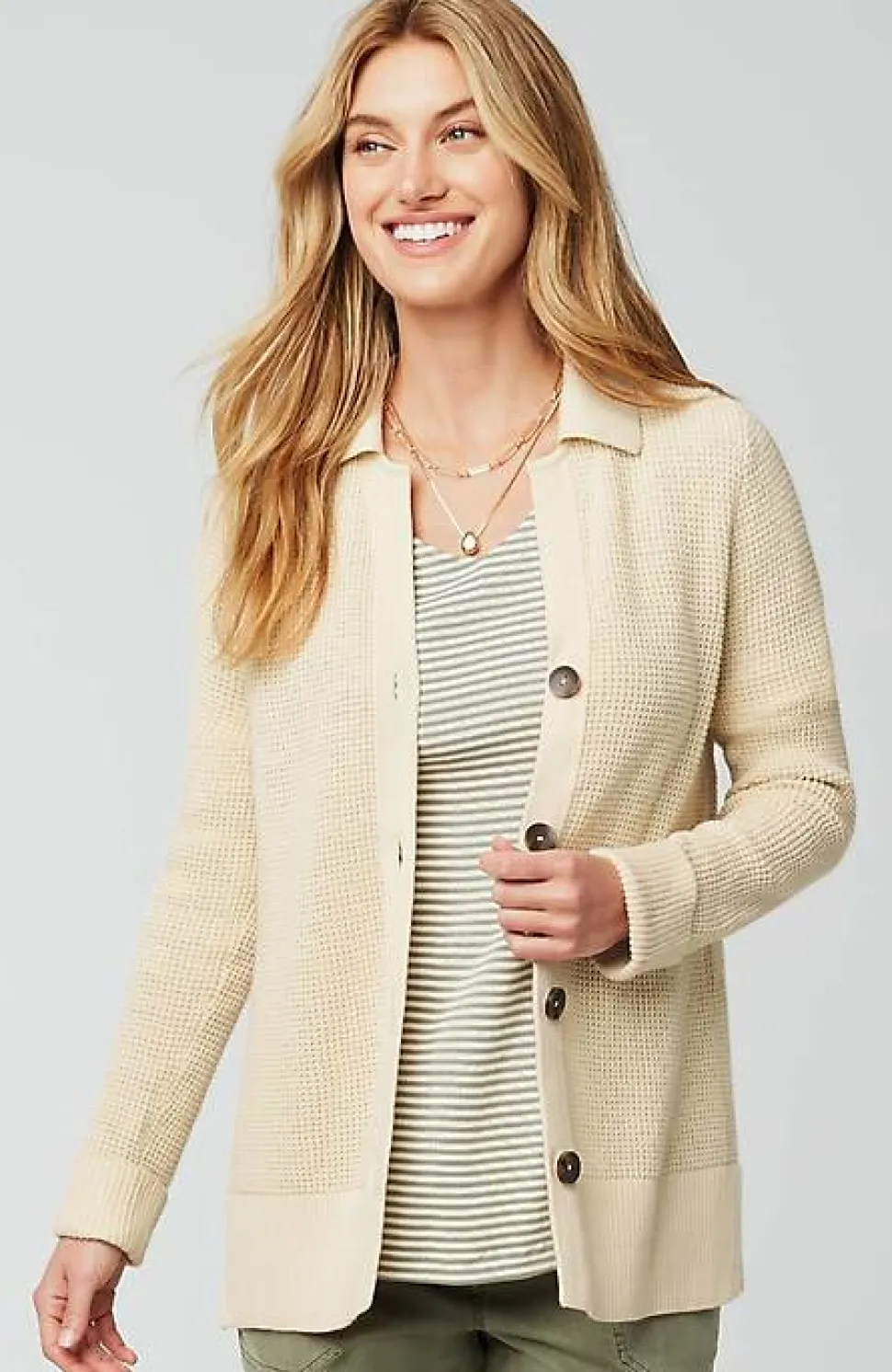 Collared Button-Front Textured Cardi | Jjill