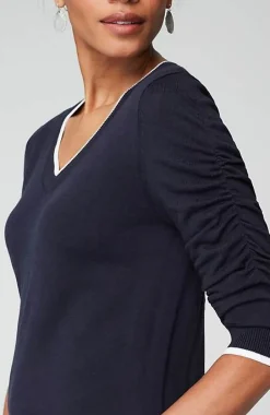 Contrasting-Tipped V-Neck Pullover Sweater | Jjill