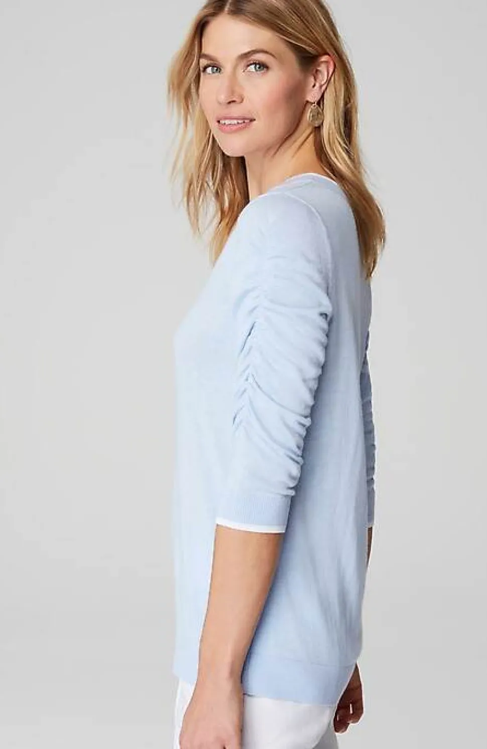 Contrasting-Tipped V-Neck Pullover Sweater | Jjill