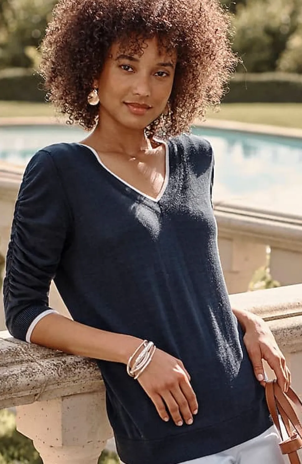Contrasting-Tipped V-Neck Pullover Sweater | Jjill