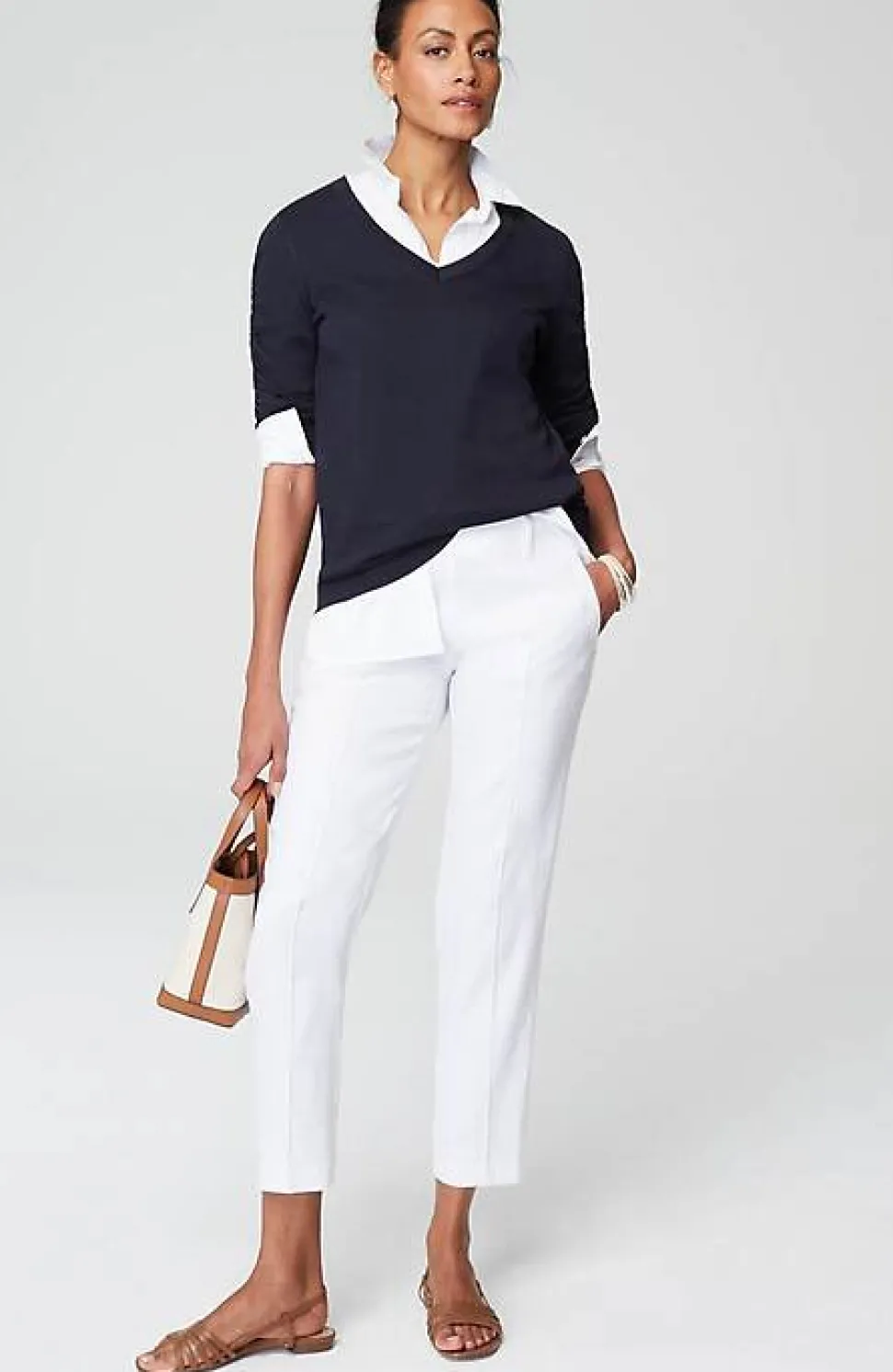 Contrasting-Tipped V-Neck Pullover Sweater | Jjill