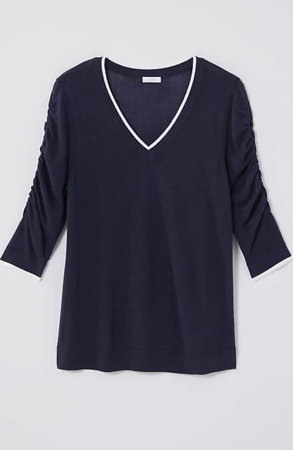 Contrasting-Tipped V-Neck Pullover Sweater | Jjill