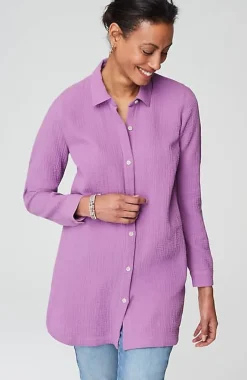 Cotton-Gauze Split-Hem Tunic | Jjill