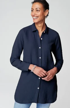 Cotton-Gauze Split-Hem Tunic | Jjill
