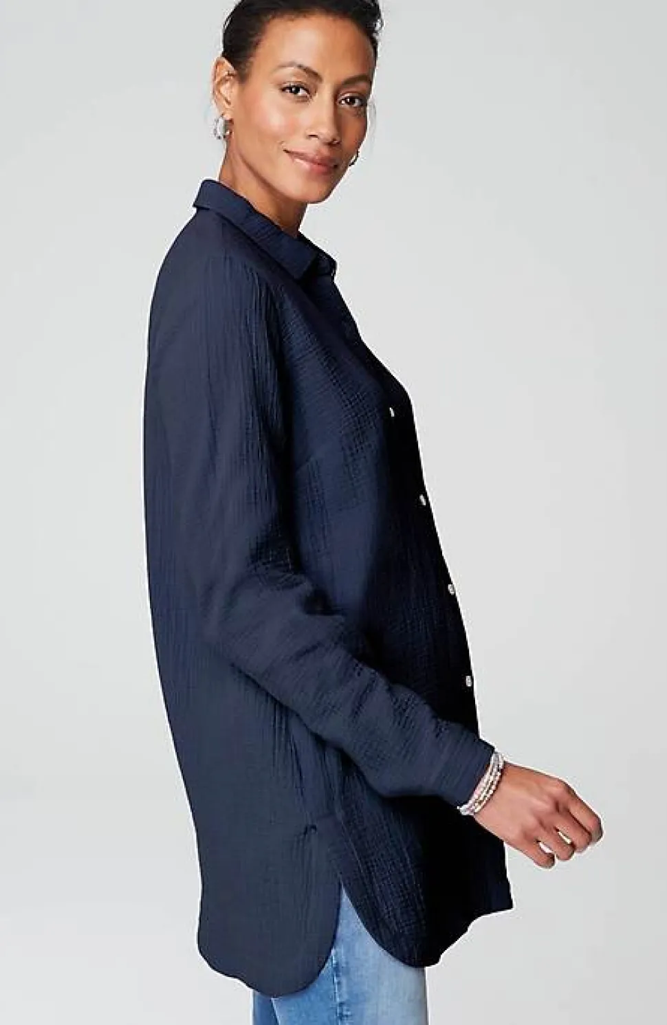 Cotton-Gauze Split-Hem Tunic | Jjill