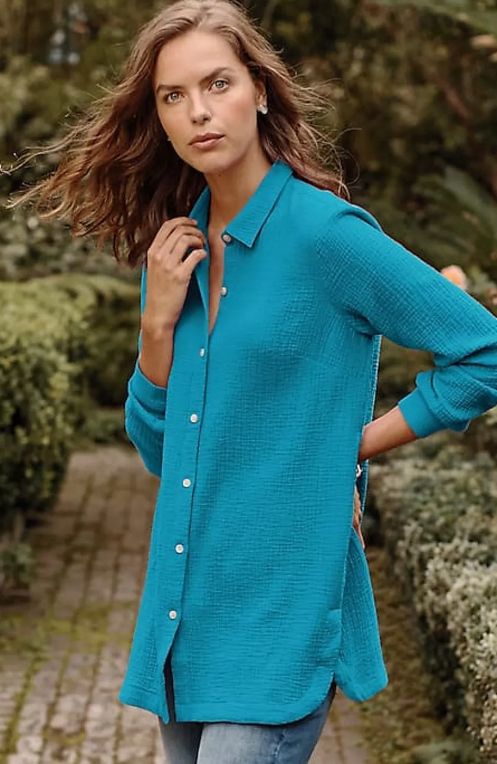 Cotton-Gauze Split-Hem Tunic | Jjill