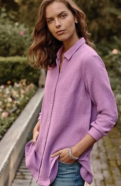 Cotton-Gauze Split-Hem Tunic | Jjill