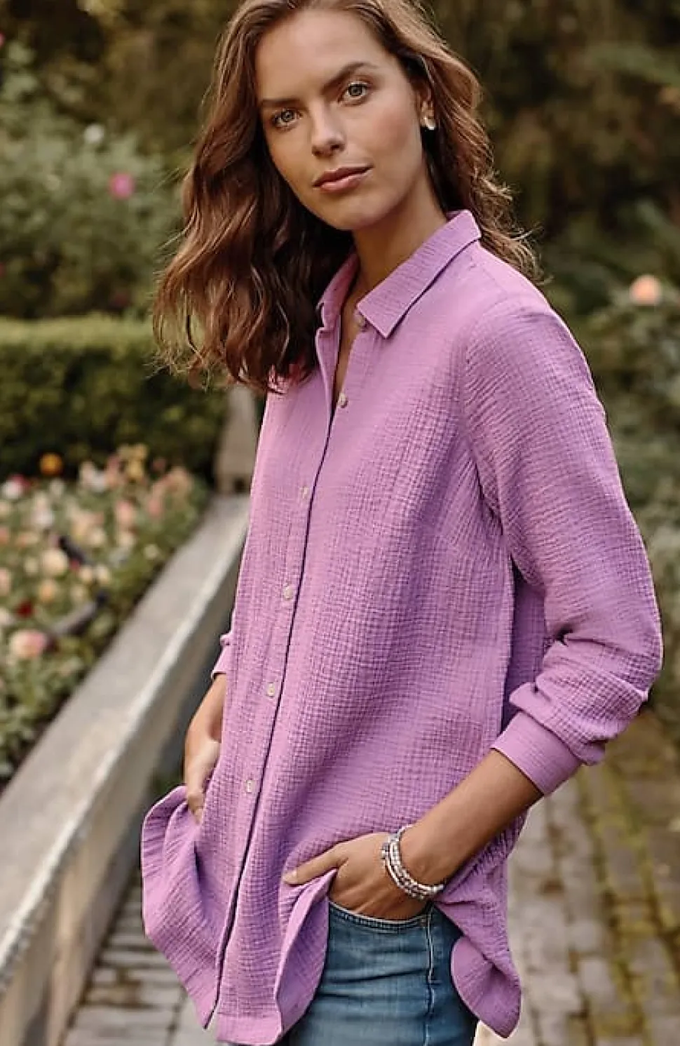 Cotton-Gauze Split-Hem Tunic | Jjill
