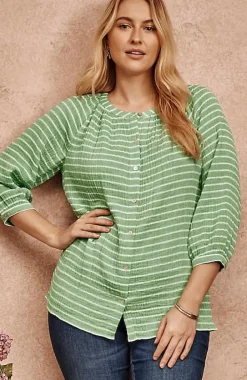 Cotton-Gauze Striped Button-Front Top | Jjill
