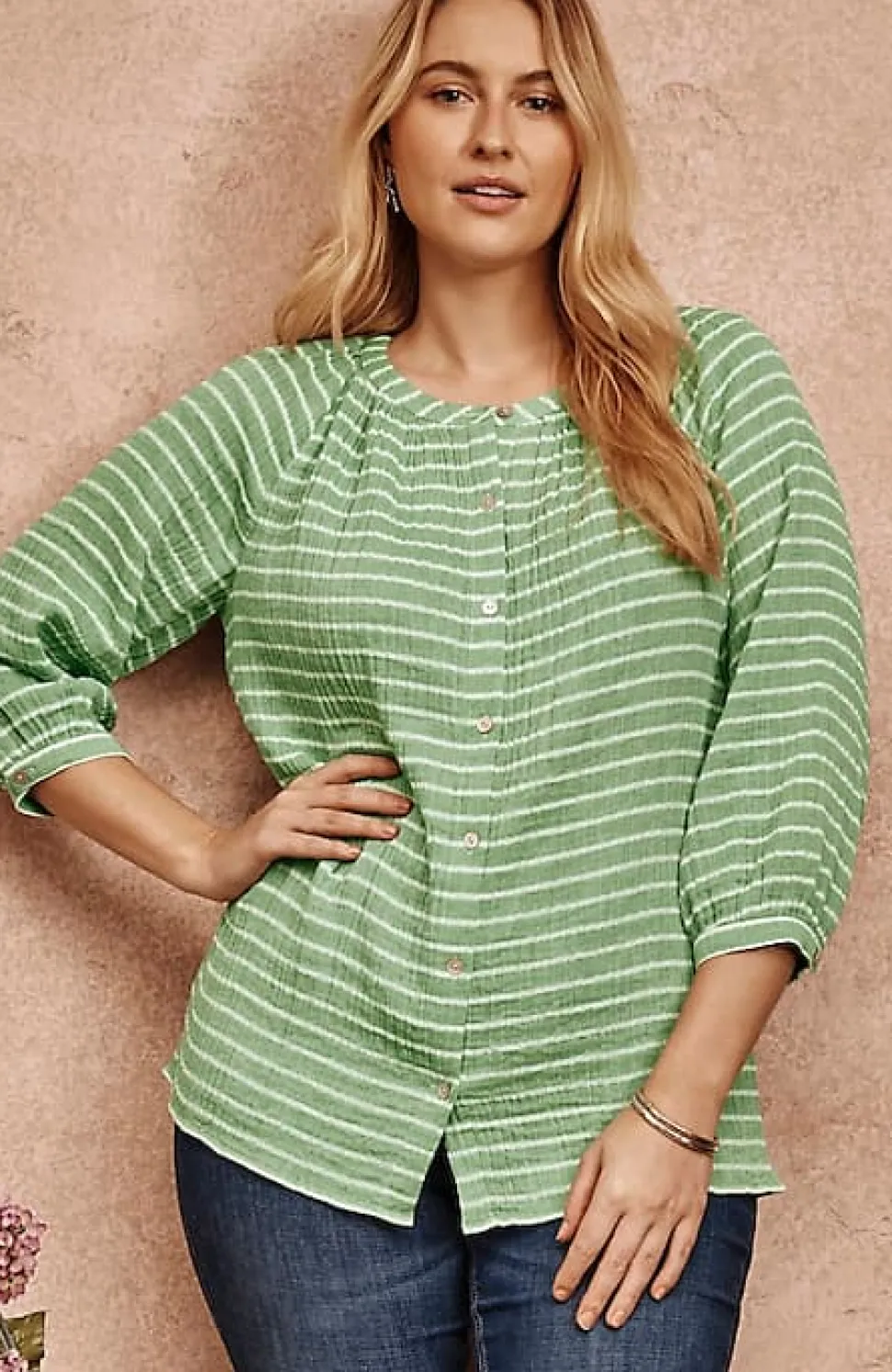 Cotton-Gauze Striped Button-Front Top | Jjill