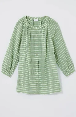 Cotton-Gauze Striped Button-Front Top | Jjill
