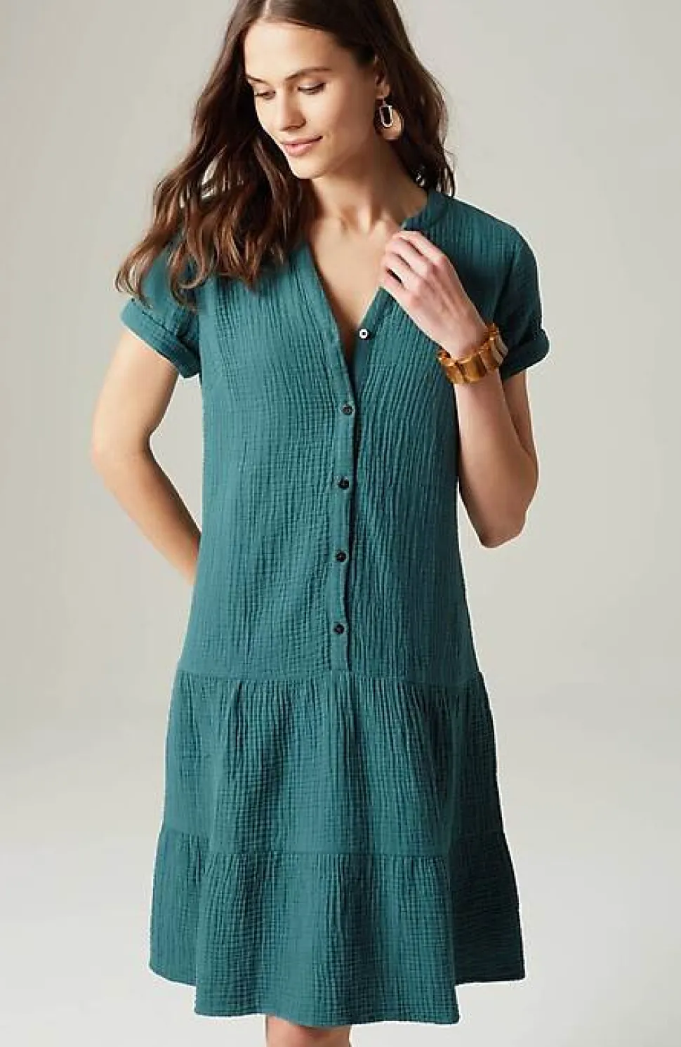 Cotton-Gauze Tiered Dress | Jjill