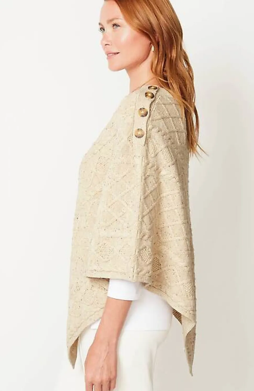 Cozy Cable-Knit Asymmetric Poncho | Jjill