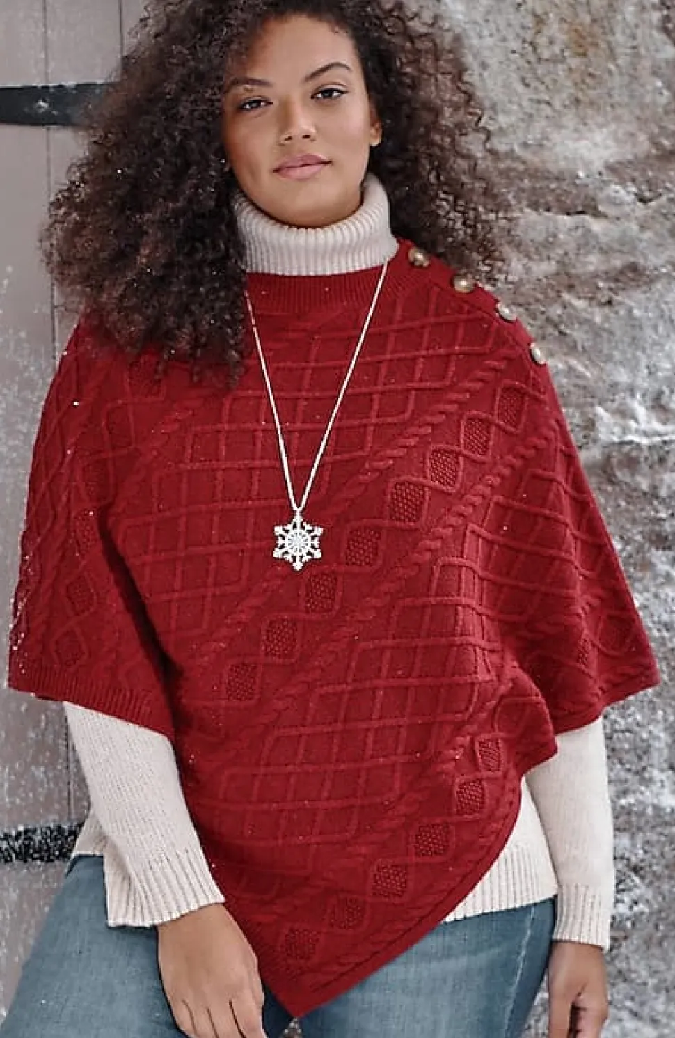 Cozy Cable-Knit Asymmetric Poncho | Jjill