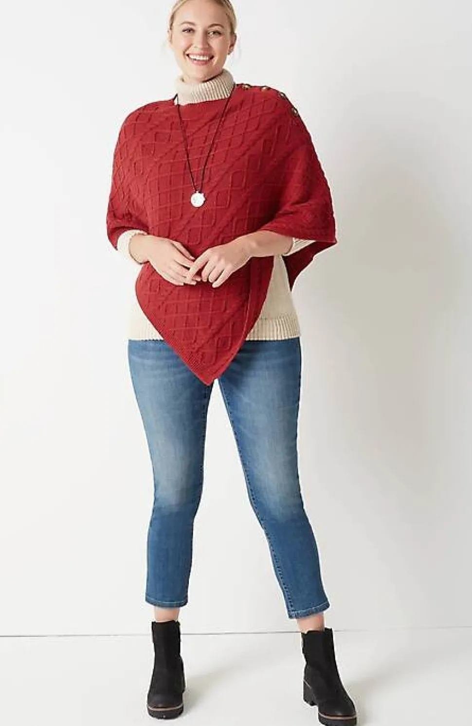 Cozy Cable-Knit Asymmetric Poncho | Jjill