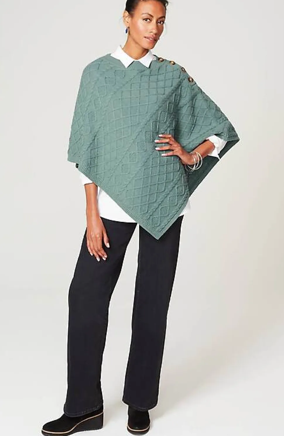 Cozy Cable-Knit Asymmetric Poncho | Jjill