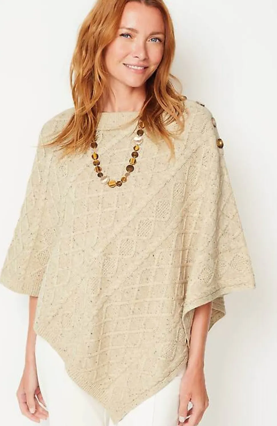 Cozy Cable-Knit Asymmetric Poncho | Jjill