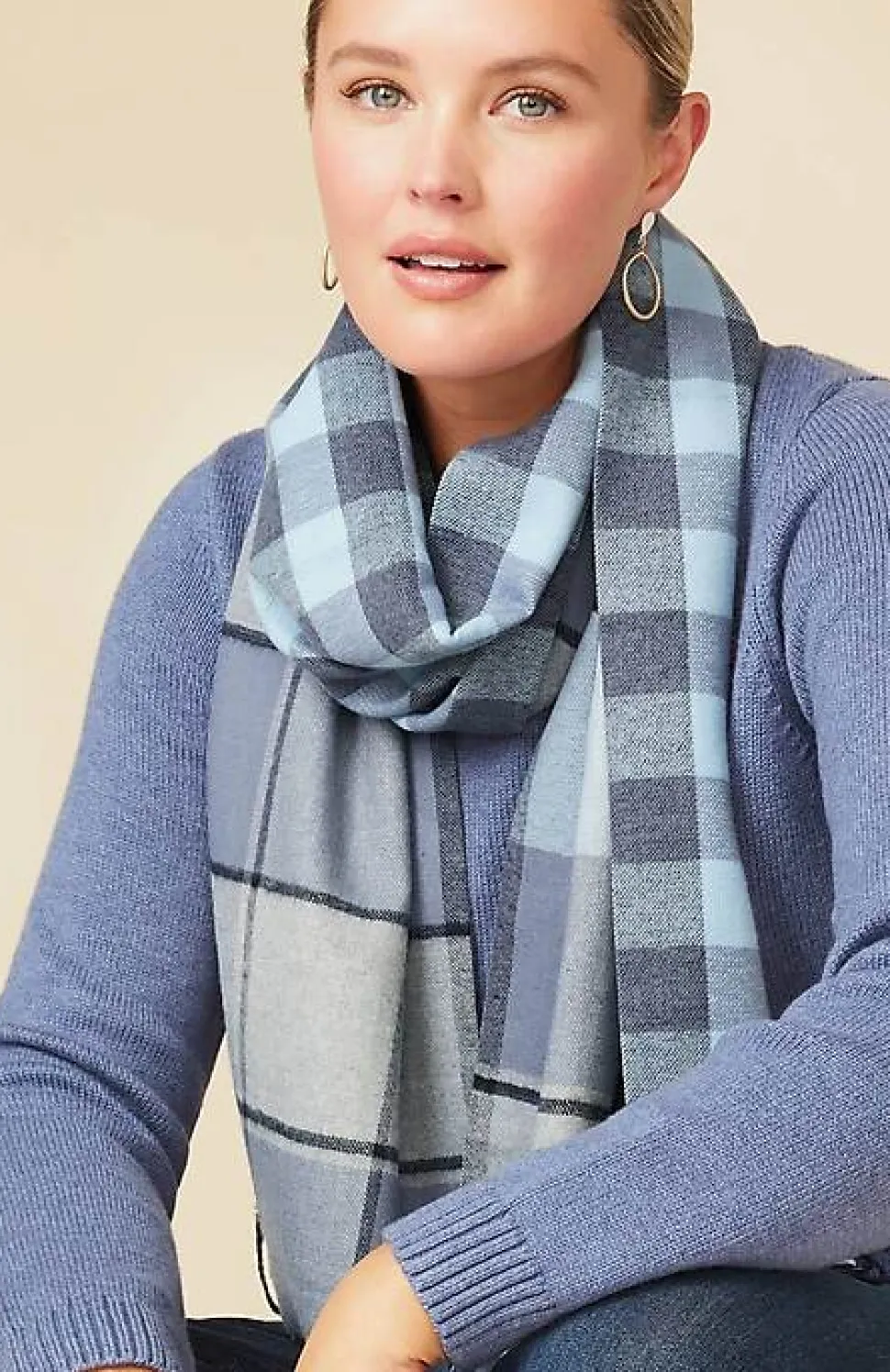 Double-Face Reversible Plaid Mix Scarf | Jjill
