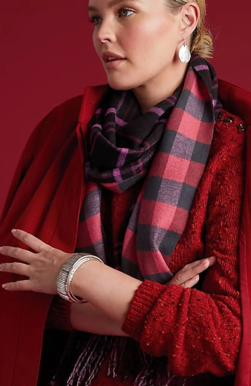 Double-Face Reversible Plaid Mix Scarf | Jjill