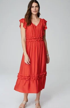 Elevated Ruffle-Trimmed Midi Dress | Jjill