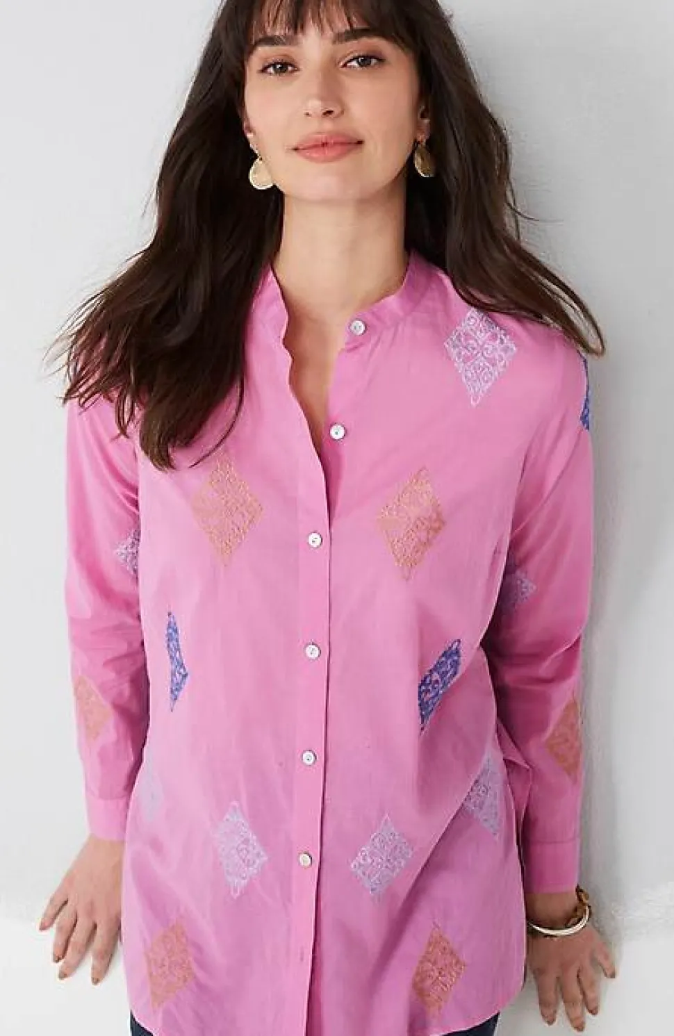 Embroidered Button-Front Tunic | Jjill