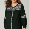 Embroidered Smocked-Sleeve Top | Jjill