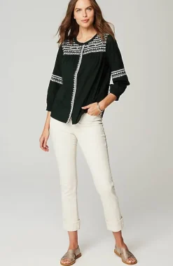 Embroidered Smocked-Sleeve Top | Jjill