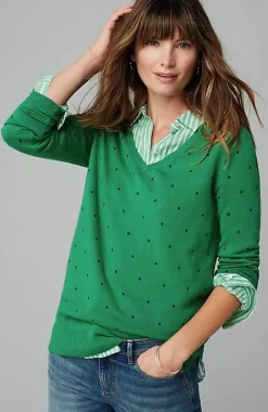 Embroidered-Dots V-Neck Sweater | Jjill