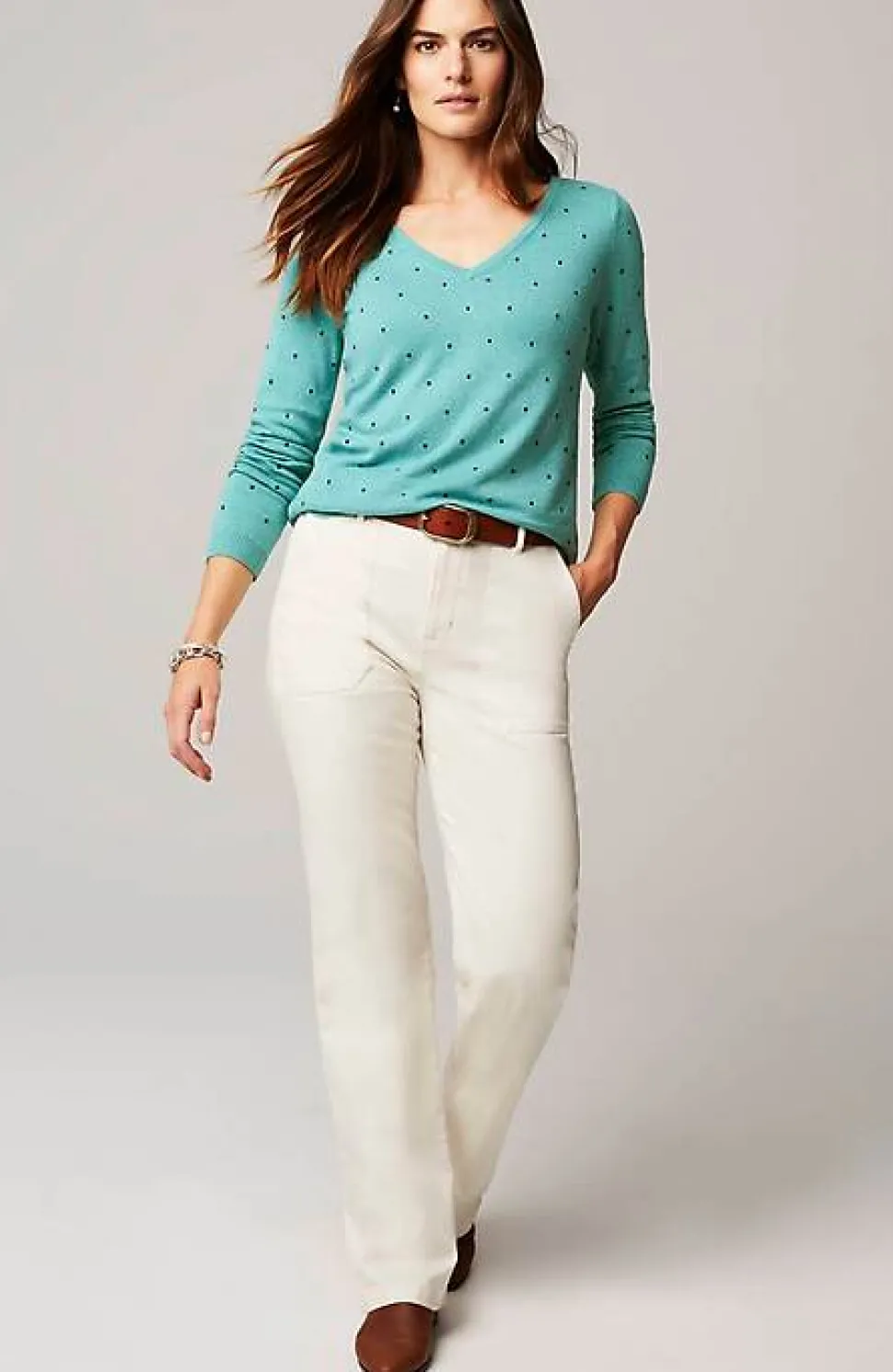 Embroidered-Dots V-Neck Sweater | Jjill