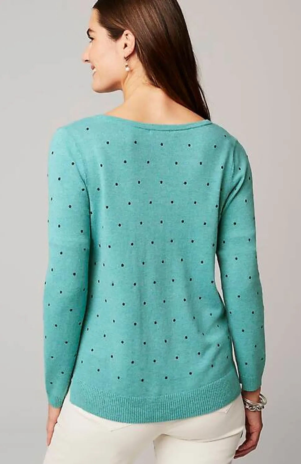 Embroidered-Dots V-Neck Sweater | Jjill