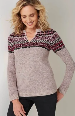 Fair Isle Split-Neck Sweater | Jjill