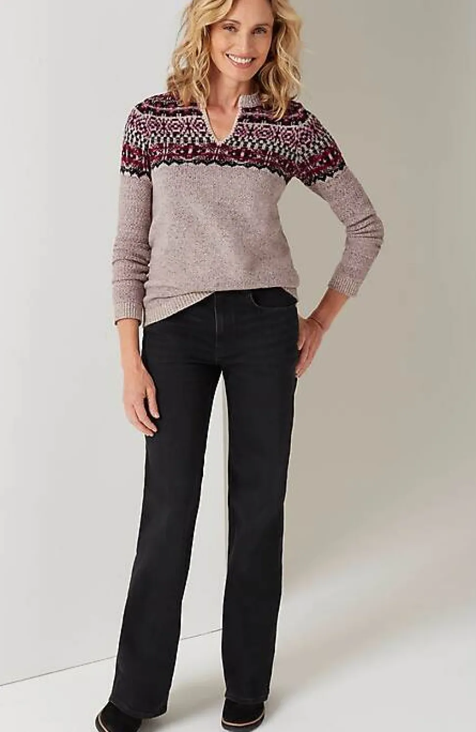 Fair Isle Split-Neck Sweater | Jjill