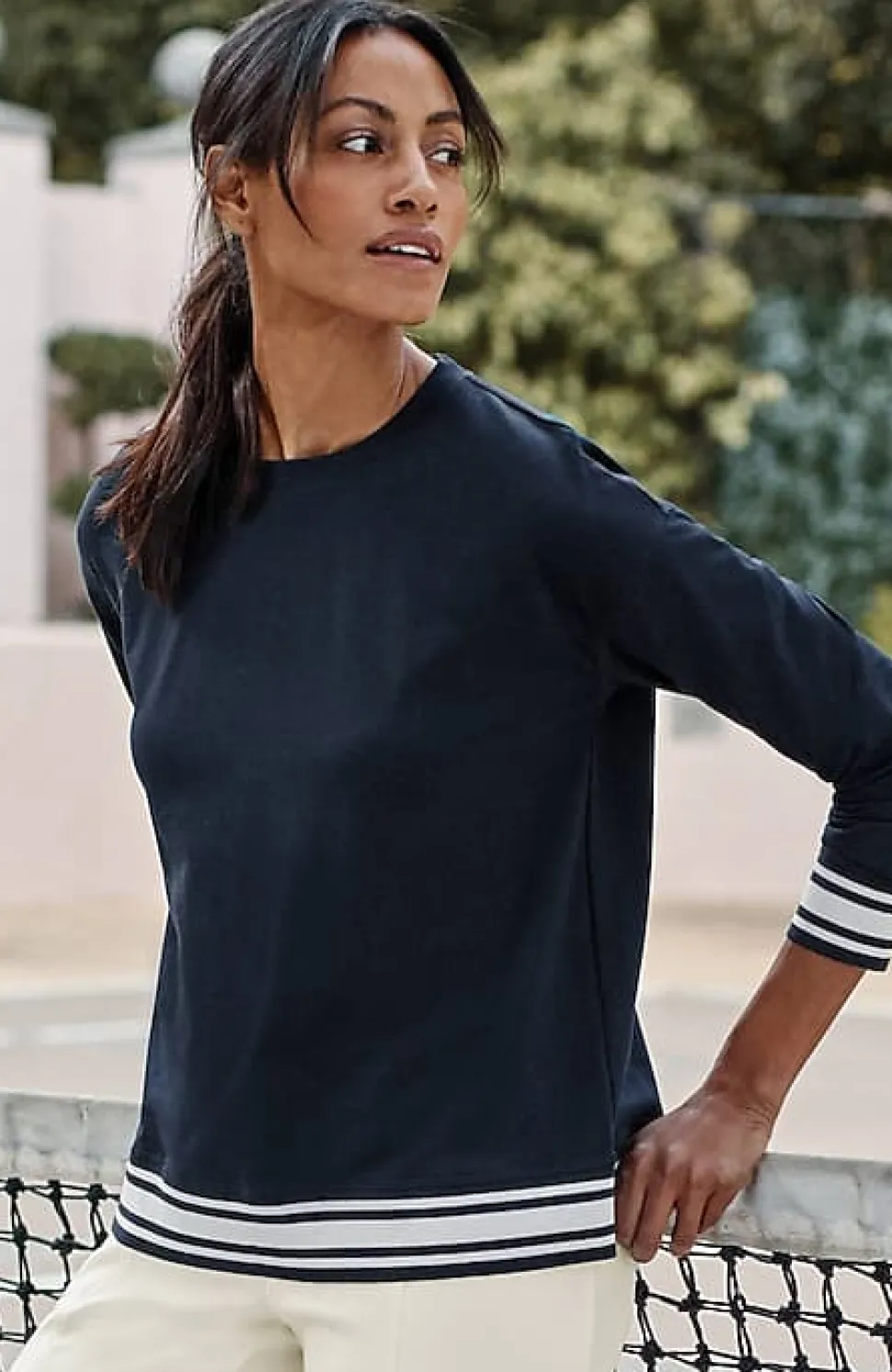 Fit Elevate Terry Striped-Hem Pullover | Jjill
