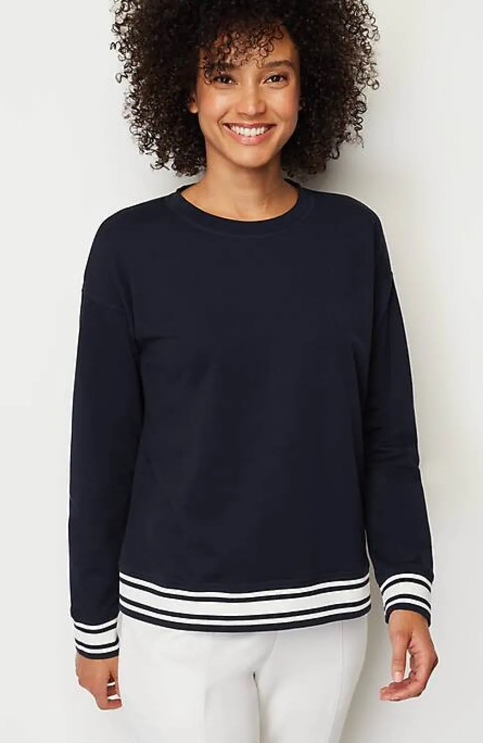 Fit Elevate Terry Striped-Hem Pullover | Jjill