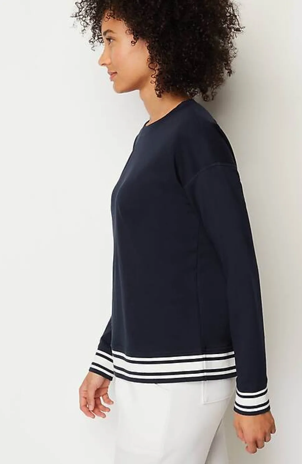 Fit Elevate Terry Striped-Hem Pullover | Jjill