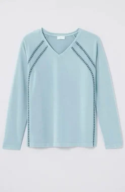 Fit French Terry Embroidered V-Neck Pullover | Jjill