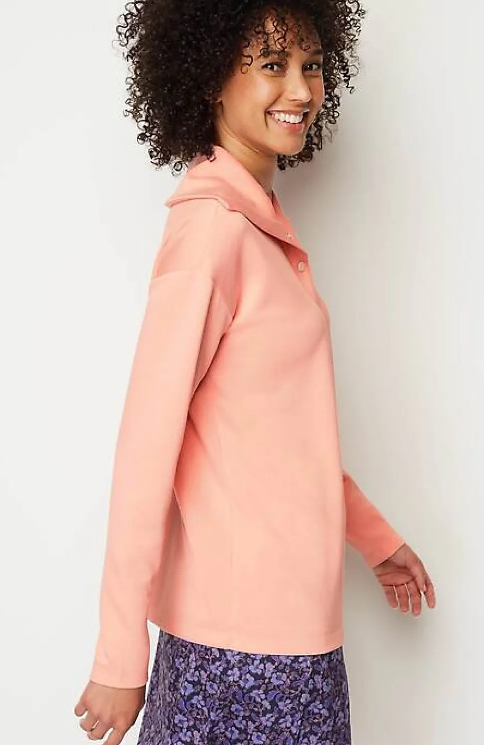 Fit Sleek Double-Knit Snap-Front Pullover | Jjill